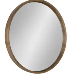 Decorative Mirrors-Kirkland's Home Round Rustic Wood Hutton Mirror Brown