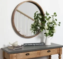 Decorative Mirrors-Kirkland's Home Round Rustic Wood Hutton Mirror Brown