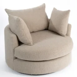 Accent Chairs-Kirkland's Home Round Sand Boucle Swivel Accent Chair Tan
