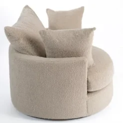 Accent Chairs-Kirkland's Home Round Sand Boucle Swivel Accent Chair Tan