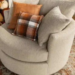 Accent Chairs-Kirkland's Home Round Sand Boucle Swivel Accent Chair Tan