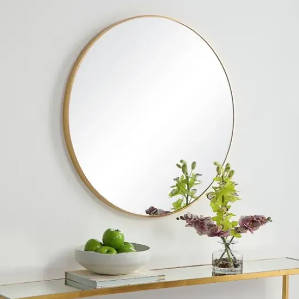 Framed Mirrors-Kirkland's Home Round Simple Frame Medium Wall Mirror Gold