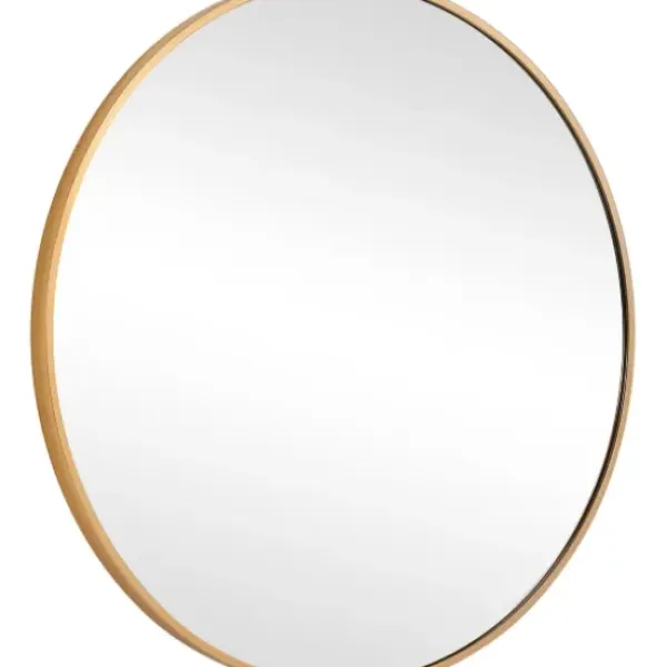 Framed Mirrors-Kirkland's Home Round Simple Frame Medium Wall Mirror Gold