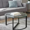 Coffee Tables-Kirkland's Home Round Tempered Glass Hourglass Base Coffee Table Black