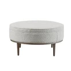 Benches & Ottomans-Kirkland's Home Round Upholstered Ottoman Gray