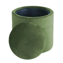 Benches & Ottomans-Kirkland's Home Round Velvet Storage Ottoman Green