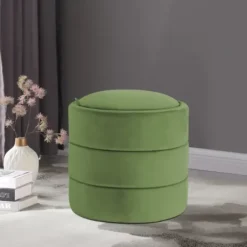 Benches & Ottomans-Kirkland's Home Round Velvet Storage Ottoman Green