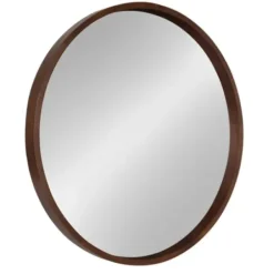 Decorative Mirrors-Kirkland's Home Round Walnut Wood Hutton Mirror Brown