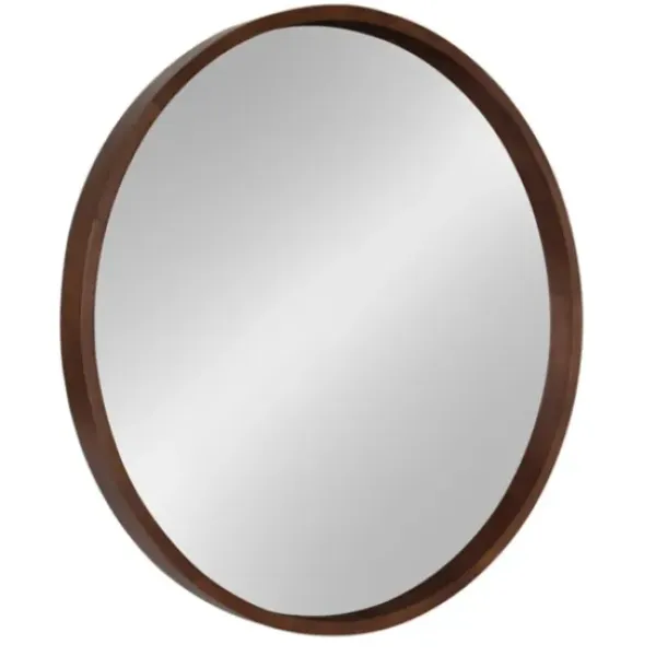 Decorative Mirrors-Kirkland's Home Round Walnut Wood Hutton Mirror Brown