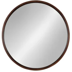 Decorative Mirrors-Kirkland's Home Round Walnut Wood Hutton Mirror Brown