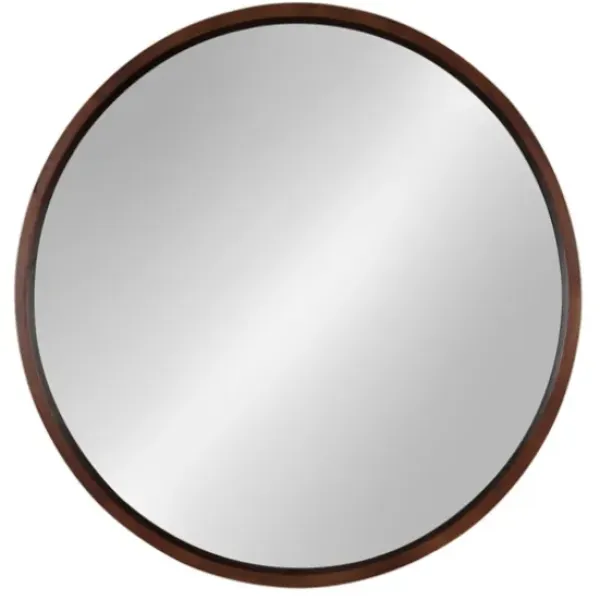 Decorative Mirrors-Kirkland's Home Round Walnut Wood Hutton Mirror Brown