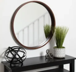 Decorative Mirrors-Kirkland's Home Round Walnut Wood Hutton Mirror Brown