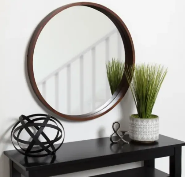 Decorative Mirrors-Kirkland's Home Round Walnut Wood Hutton Mirror Brown