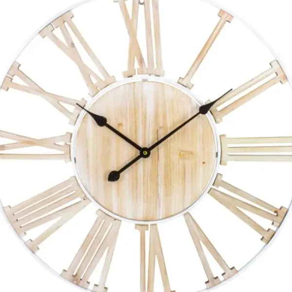 Clocks-Kirkland's Home Round White Metal And Wood Wall Clock