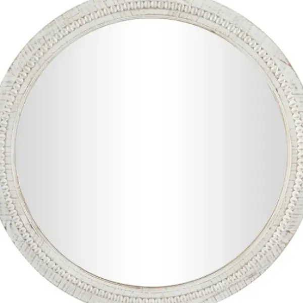 Decorative Mirrors-Kirkland's Home Round Whitewash Beaded Wall Mirror