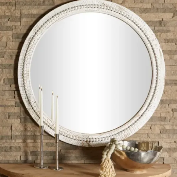 Decorative Mirrors-Kirkland's Home Round Whitewash Beaded Wall Mirror