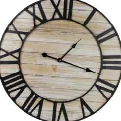 Clocks-Kirkland's Home Round Whitewashed Metal Frame Wall Clock