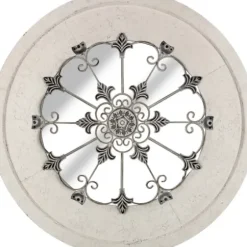 Decorative Mirrors-Kirkland's Home Round Whitewashed Vintage Wood And Metal Mirror