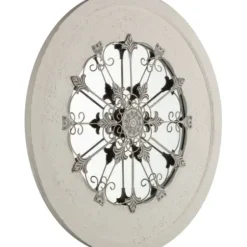 Decorative Mirrors-Kirkland's Home Round Whitewashed Vintage Wood And Metal Mirror
