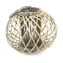 Lanterns-Kirkland's Home Round Willow Woven Lantern Gray/Tan