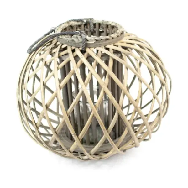 Lanterns-Kirkland's Home Round Willow Woven Lantern Gray/Tan
