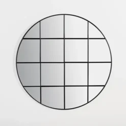 Decorative Mirrors-Kirkland's Home Round Windowpane Wall Mirror Black