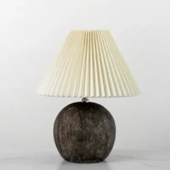 Table Lamps-Kirkland's Home Rowan Round Pleated Table Lamp Ivory