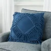 Pillows-Kirkland's Home Royal Diamond Fringe Throw Pillow Blue