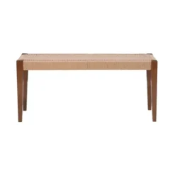Benches & Ottomans-Kirkland's Home Rubberwood Handwoven Rope Bench Tan