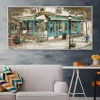 Framed Art-Kirkland's Home Rue Du Jardin Corner Bistro Framed Wall Art Tan/Blue/Green