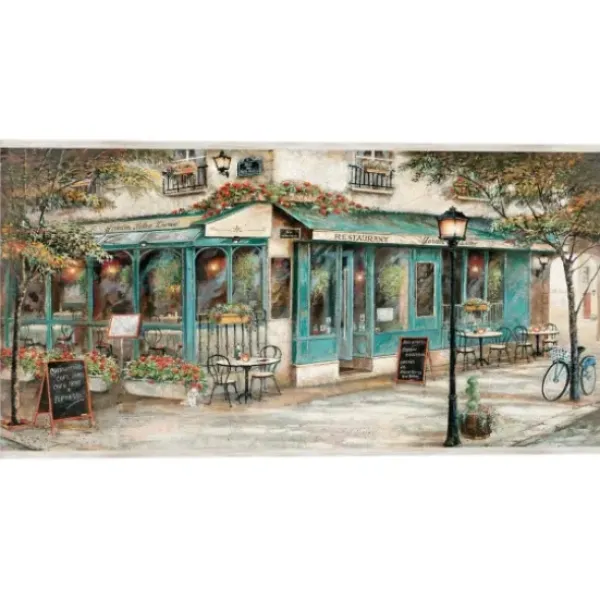 Framed Art-Kirkland's Home Rue Du Jardin Corner Bistro Framed Wall Art Tan/Blue/Green