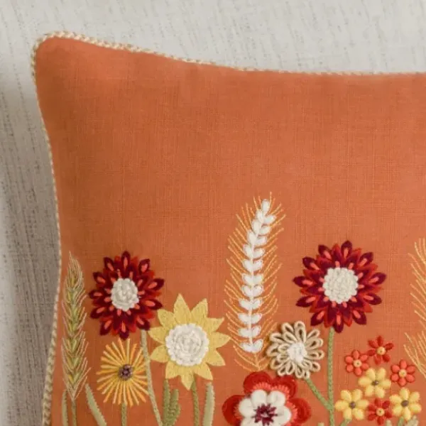 Pillows-Kirkland's Home Rust Embroidered Floral Throw Pillow Orange