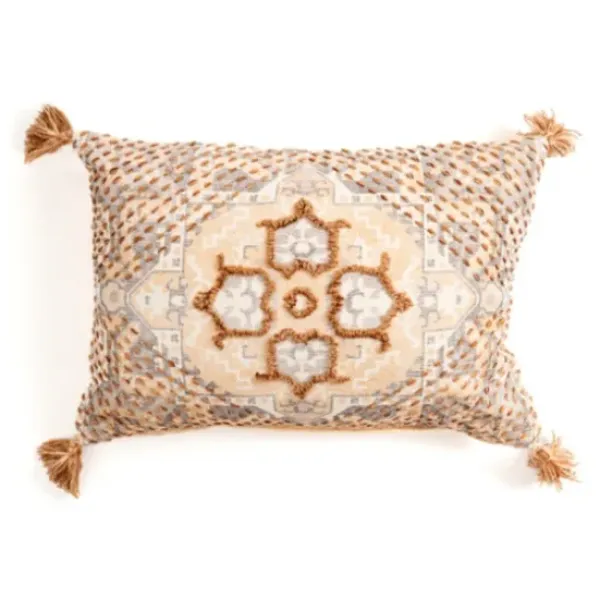 Pillows-Kirkland's Home Rust Embroidered Medallion Lumbar Pillow Orange