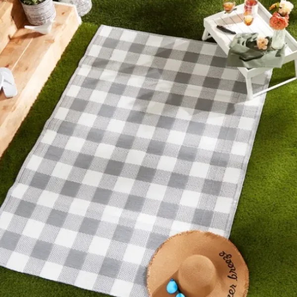 Outdoor Rugs-Kirkland's Home Rust Linear Macy Indoor/Outdoor Area Rug, 7X9 Orange