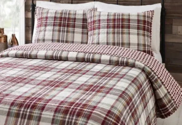 Quilts-Kirkland's Home Rust Plaid Camden King 3-Pc. Quilt Set Red/Gray/Ivory