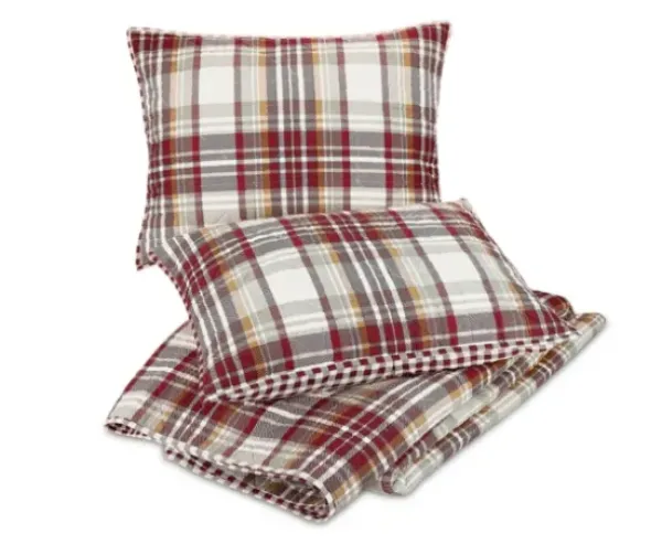 Quilts-Kirkland's Home Rust Plaid Camden King 3-Pc. Quilt Set Red/Gray/Ivory