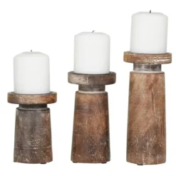 Candle Holders-Kirkland's Home Rust Rustic Mango Wood 3-Pc. Candle Holder Set White/Brown