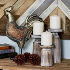 Candle Holders-Kirkland's Home Rust Rustic Mango Wood 3-Pc. Candle Holder Set White/Brown