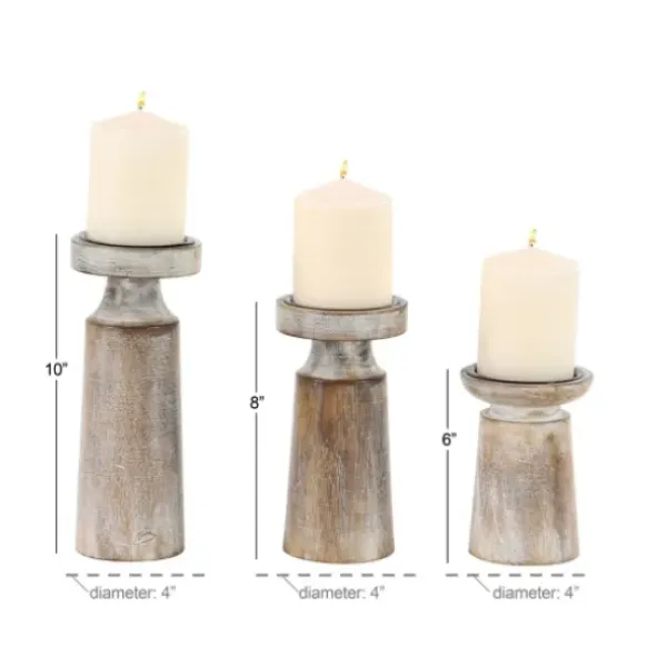 Candle Holders-Kirkland's Home Rust Rustic Mango Wood 3-Pc. Candle Holder Set White/Brown