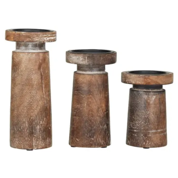 Candle Holders-Kirkland's Home Rust Rustic Mango Wood 3-Pc. Candle Holder Set White/Brown
