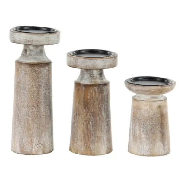 Candle Holders-Kirkland's Home Rust Rustic Mango Wood 3-Pc. Candle Holder Set White/Brown