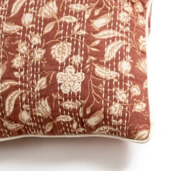 Pillows-Kirkland's Home Rust Stitched Blossoms Pillow Red