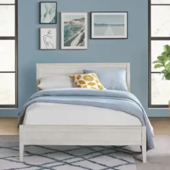 Beds & Headboards-Kirkland's Home Rustic Eggshell Wood Panel Full Bed Frame White