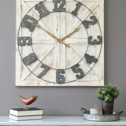 Clocks-Kirkland's Home Rustic Farmhouse White Square Wall Clock