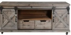 Tv Stands & Media Consoles-Kirkland's Home Rustic Fir Wood Barn Door Tv Stand Gray