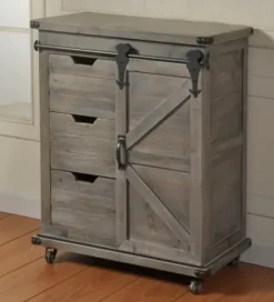 Cabinets & Sideboards-Kirkland's Home Rustic Fir Wood Rolling Barn Door Cabinet Gray