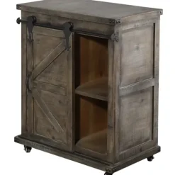 Cabinets & Sideboards-Kirkland's Home Rustic Fir Wood Rolling Barn Door Cabinet Gray