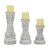 Candle Holders-Kirkland's Home Rustic Gray Carved 3-Pc. Candle Holder Set White/Gray