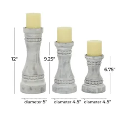 Candle Holders-Kirkland's Home Rustic Gray Carved 3-Pc. Candle Holder Set White/Gray