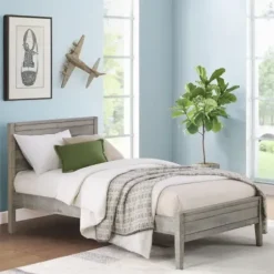 Beds & Headboards-Kirkland's Home Rustic Gray Pine Panel Twin Bed Frame